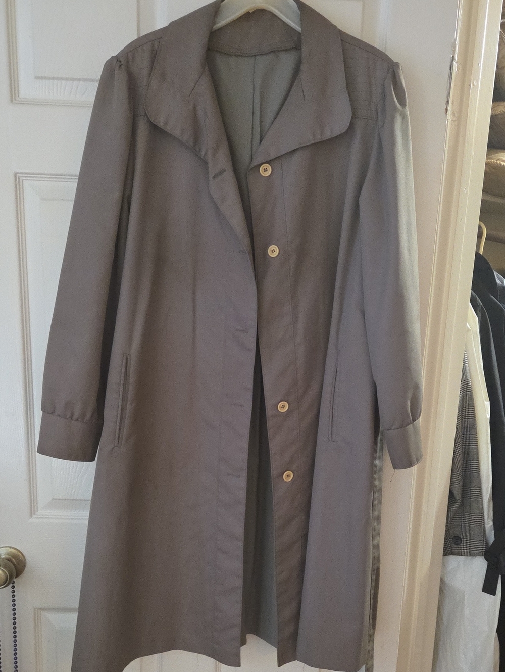 Classic Women's Gray Button-Front Trench Coat